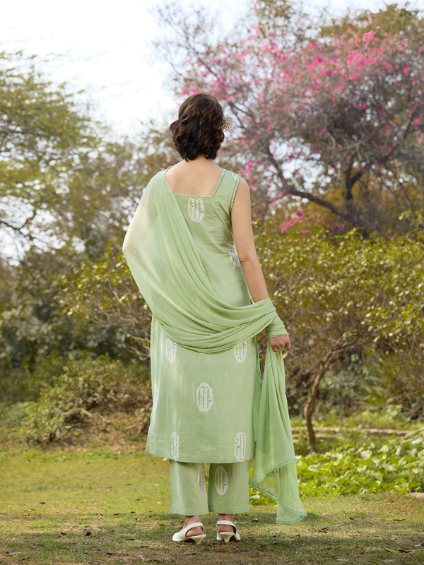 Khushal K Women Printed Regular Pure Cotton green Kurta & Palazzo With Dupatta