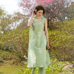 Khushal K Women Printed Regular Pure Cotton green Kurta & Palazzo With Dupatta