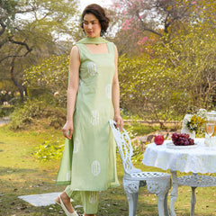 Khushal K Women Printed Regular Pure Cotton green Kurta & Palazzo With Dupatta