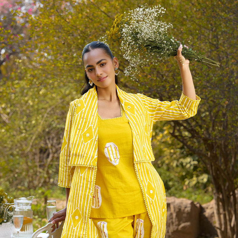 Women Printed Pure Cotton Co-Ords Set - Yellow - Khushal K - Image 12