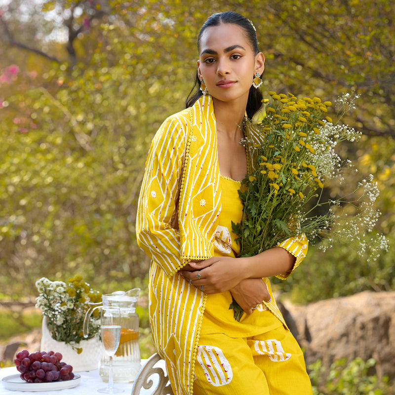 Women Printed Pure Cotton Co-Ords Set - Yellow - Khushal K - Image 13