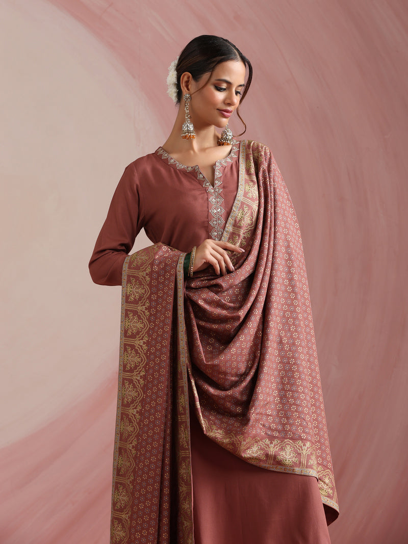 Women Ethnic Motifs Angrakha Thread Work Kurta with Trousers & With Dupatta