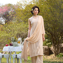 Khushal K Women Printed Regular Pure Cotton brown Kurta & Palazzo With Dupatta