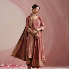 Women Ethnic Motifs Angrakha Thread Work Kurta with Trousers & With Dupatta
