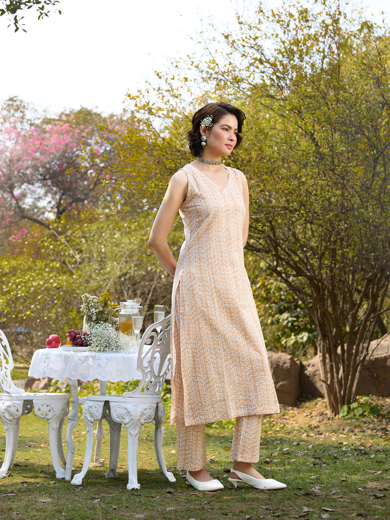 Khushal K Women Printed Regular Pure Cotton brown Kurta & Palazzo With Dupatta