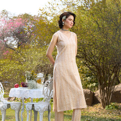 Khushal K Women Printed Regular Pure Cotton brown Kurta & Palazzo With Dupatta