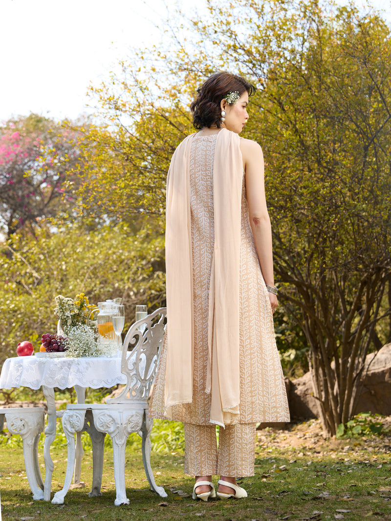 Khushal K Women Printed Regular Pure Cotton brown Kurta & Palazzo With Dupatta