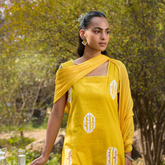 Khushal K Women Printed Regular Pure Cotton yellow Kurta & Palazzo With Dupatta