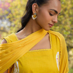 Khushal K Women Printed Regular Pure Cotton yellow Kurta & Palazzo With Dupatta