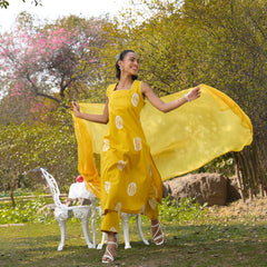 Khushal K Women Printed Regular Pure Cotton yellow Kurta & Palazzo With Dupatta