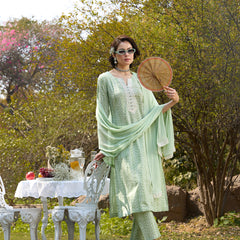 Khushal K Women Printed Regular Pure Cotton green Kurta & Palazzo With Dupatta