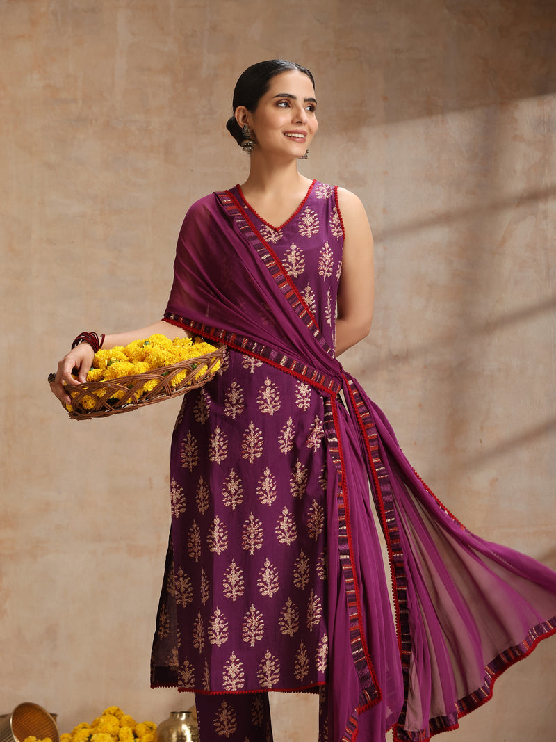 Women Ethnic Motifs Printed Regular Pure Cotton Kurta with Trousers & Dupatta