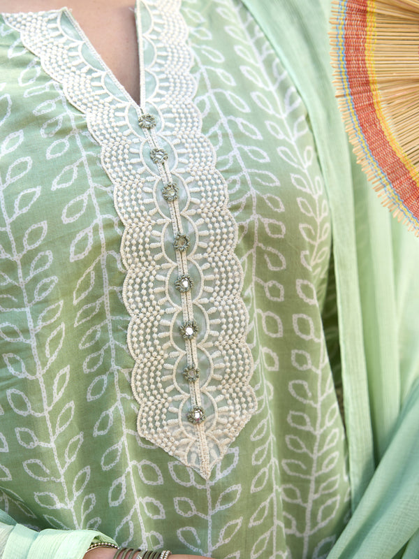 Khushal K Women Printed Regular Pure Cotton green Kurta & Palazzo With Dupatta