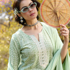 Khushal K Women Printed Regular Pure Cotton green Kurta & Palazzo With Dupatta