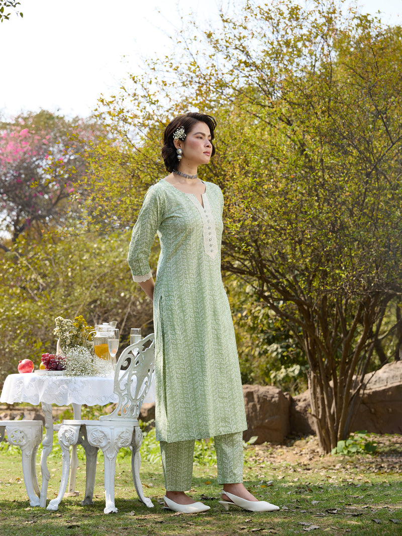 Khushal K Women Printed Regular Pure Cotton green Kurta & Palazzo With Dupatta