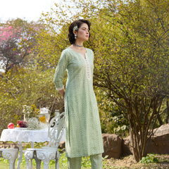 Khushal K Women Printed Regular Pure Cotton green Kurta & Palazzo With Dupatta