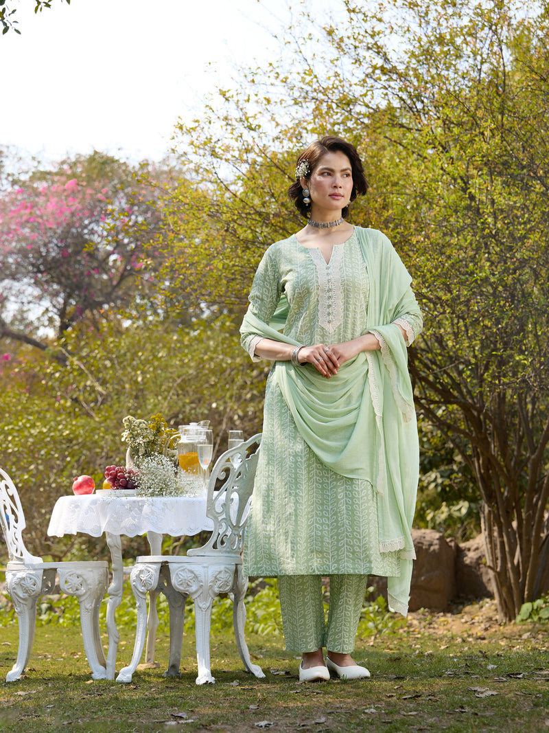 Khushal K Women Printed Regular Pure Cotton green Kurta & Palazzo With Dupatta