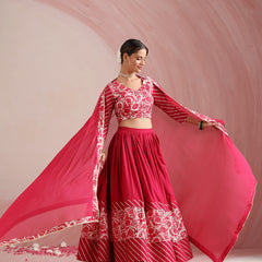 Pink Floral Printed Gotta Patti Ready to Wear Lehenga & Choli With Dupatta