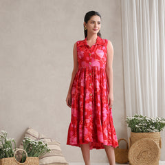 Women Floral Print A-Line Midi Dress