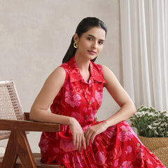 Women Floral Print A-Line Midi Dress