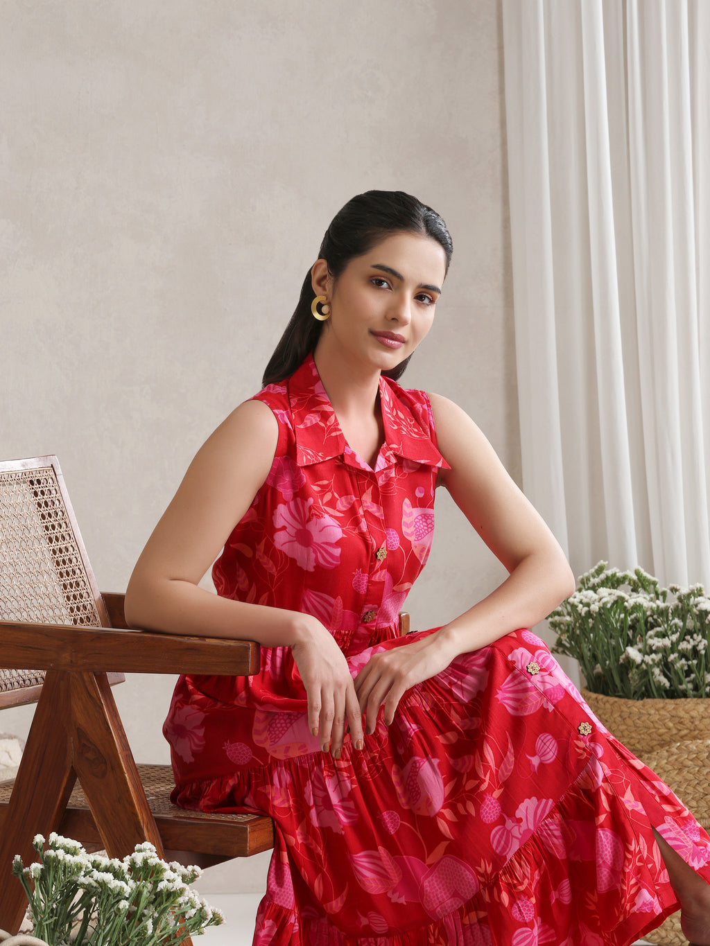 Women Floral Print A-Line Midi Dress