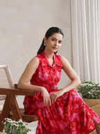 Women Floral Print A-Line Midi Dress