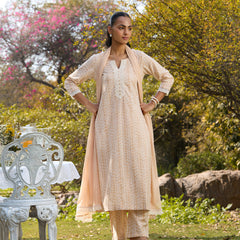 Khushal K Women Printed Regular Pure Cotton brown Kurta & Palazzo With Dupatta