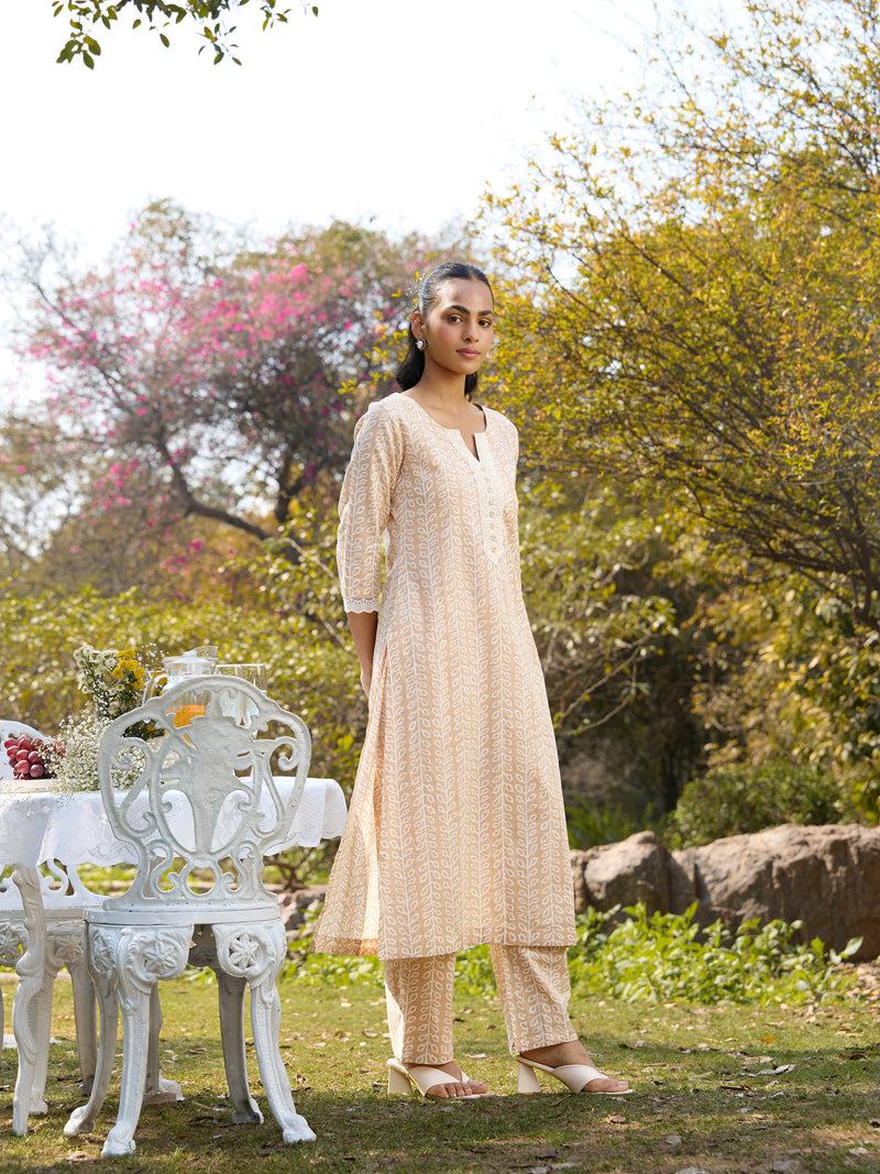 Khushal K Women Printed Regular Pure Cotton brown Kurta & Palazzo With Dupatta