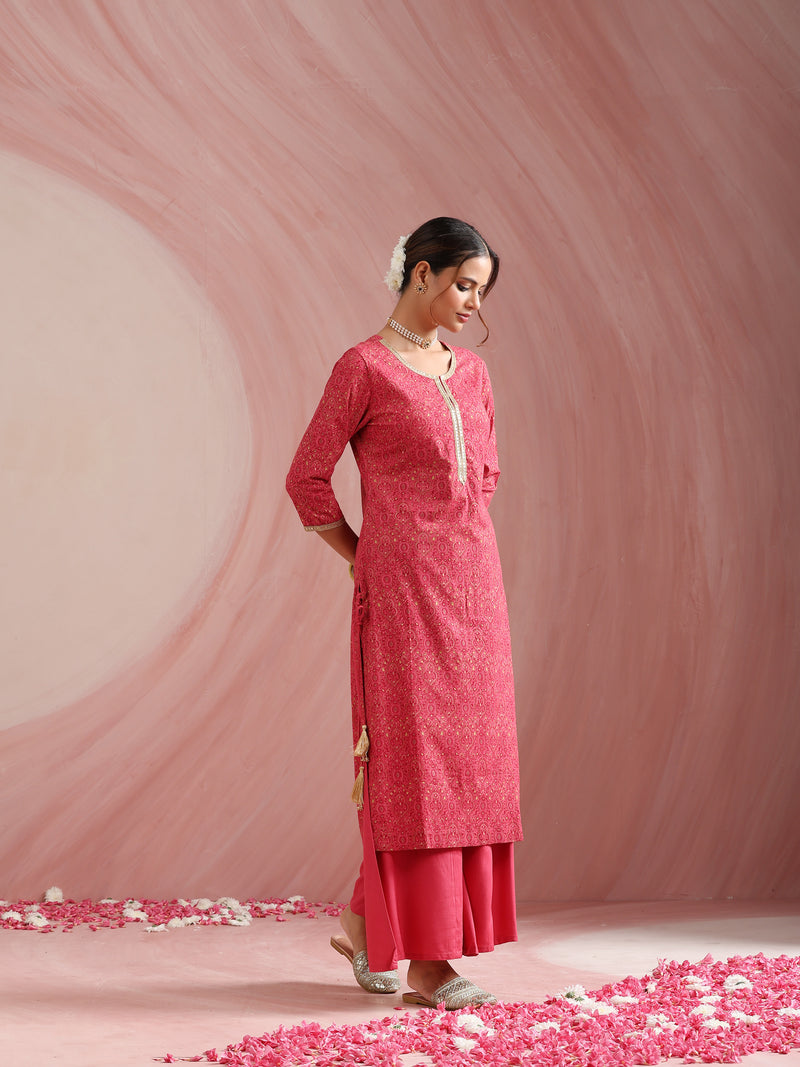 Pink Embroidered Kurta Set with Dupatta