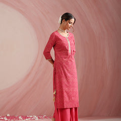 Pink Embroidered Kurta Set with Dupatta