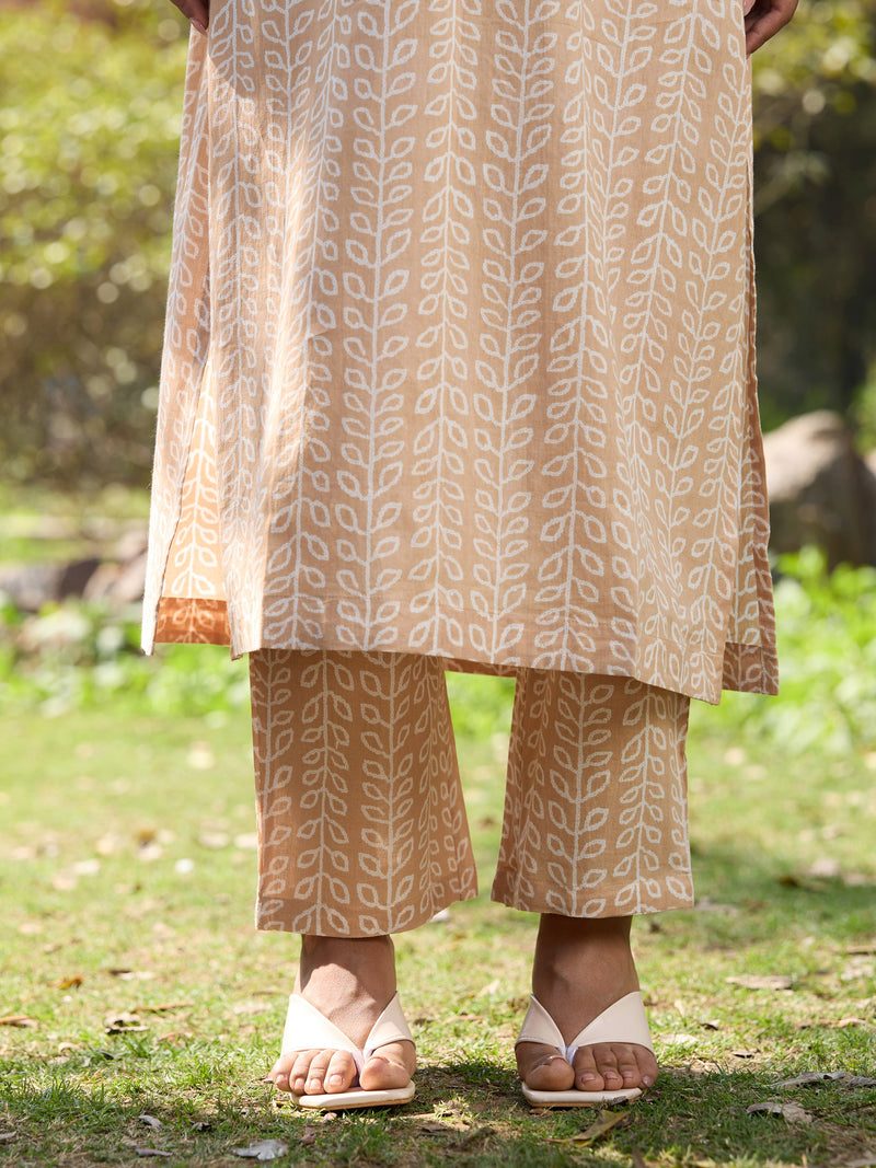 Khushal K Women Printed Regular Pure Cotton brown Kurta & Palazzo With Dupatta