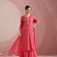 Pink Embroidered Kurta Set with Dupatta