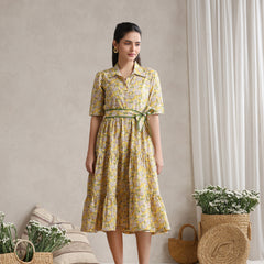 Women Floral Print Shirt Dress
