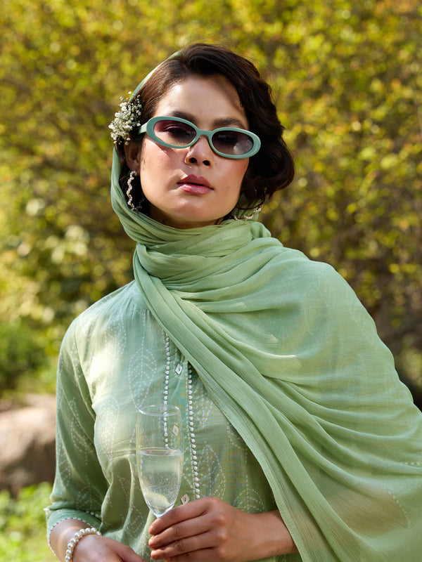 Khushal K Women Printed Regular Pure Cotton green Kurta & Palazzo With Dupatta