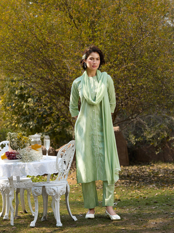 Khushal K Women Printed Regular Pure Cotton green Kurta & Palazzo With Dupatta