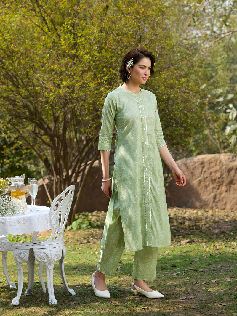 Khushal K Women Printed Regular Pure Cotton green Kurta & Palazzo With Dupatta