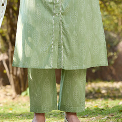 Khushal K Women Printed Regular Pure Cotton green Kurta & Palazzo With Dupatta