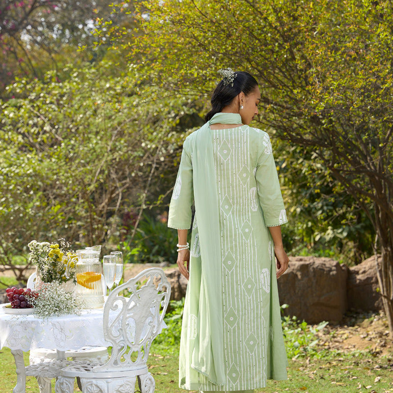 Women Printed Regular Pure Cotton Green Kurta & Palazzo with Dupatta - Khushal K - Image 3