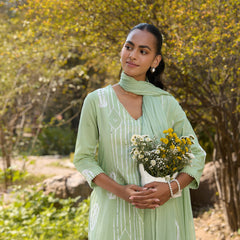 Khushal K Women Printed Regular Pure Cotton green Kurta & Palazzo With Dupatta