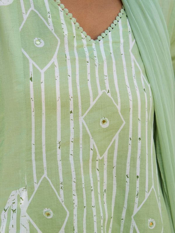 Khushal K Women Printed Regular Pure Cotton green Kurta & Palazzo With Dupatta