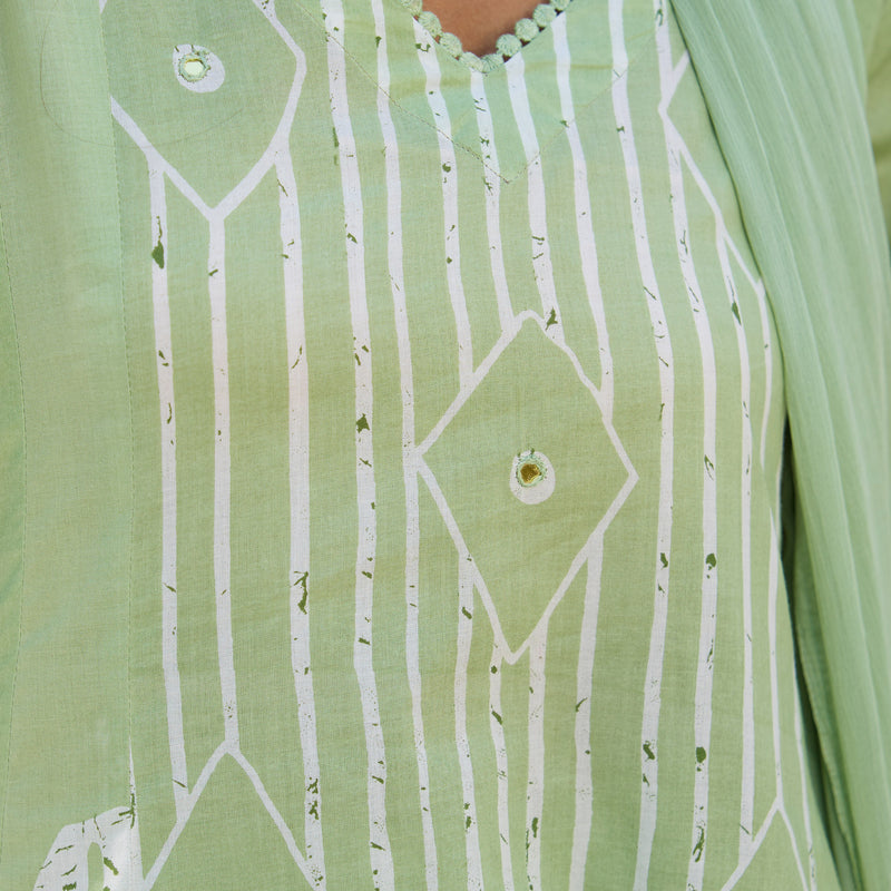 Women Printed Regular Pure Cotton Green Kurta & Palazzo with Dupatta - Khushal K - Image 5