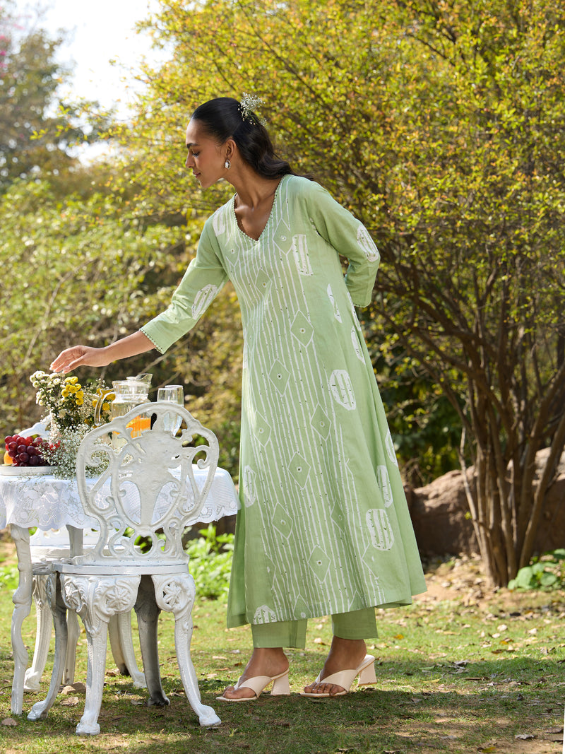 Khushal K Women Printed Regular Pure Cotton green Kurta & Palazzo With Dupatta