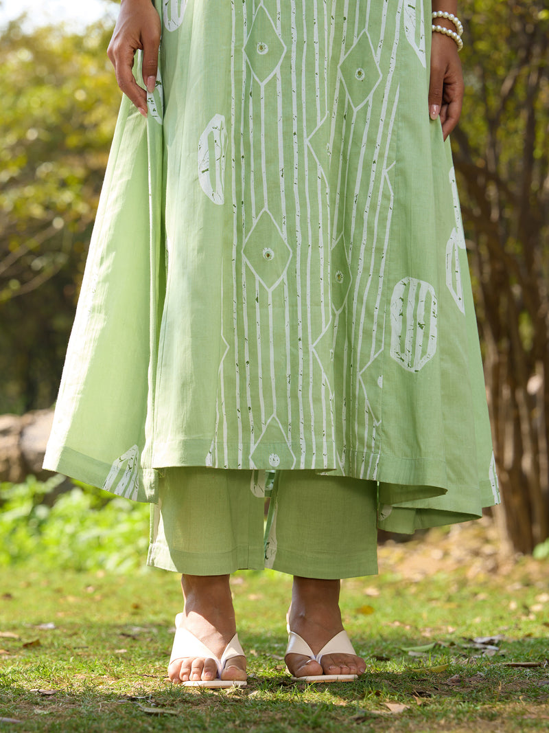 Khushal K Women Printed Regular Pure Cotton green Kurta & Palazzo With Dupatta