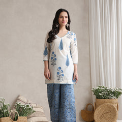 Floral Printed Cotton V-Neck Tunic With Palazzo Co-Ords