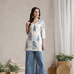 Floral Printed Cotton V-Neck Tunic With Palazzo Co-Ords