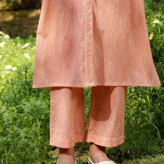 Khushal K Women Printed Regular Pure Cotton peach Kurta & Palazzo With Dupatta