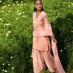 Khushal K Women Printed Regular Pure Cotton peach Kurta & Farsi Salwar With Dupatta