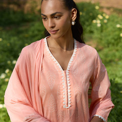 Khushal K Women Printed Regular Pure Cotton peach Kurta & Farsi Salwar With Dupatta