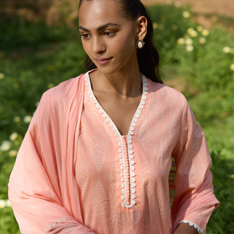 Women Printed Regular Pure Cotton Peach Kurta & Farshi Salwar with Dupatta - Khushal K - Image 7