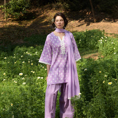 Khushal K Women Printed Regular Pure Cotton purple Kurta & Palazzo With Dupatta